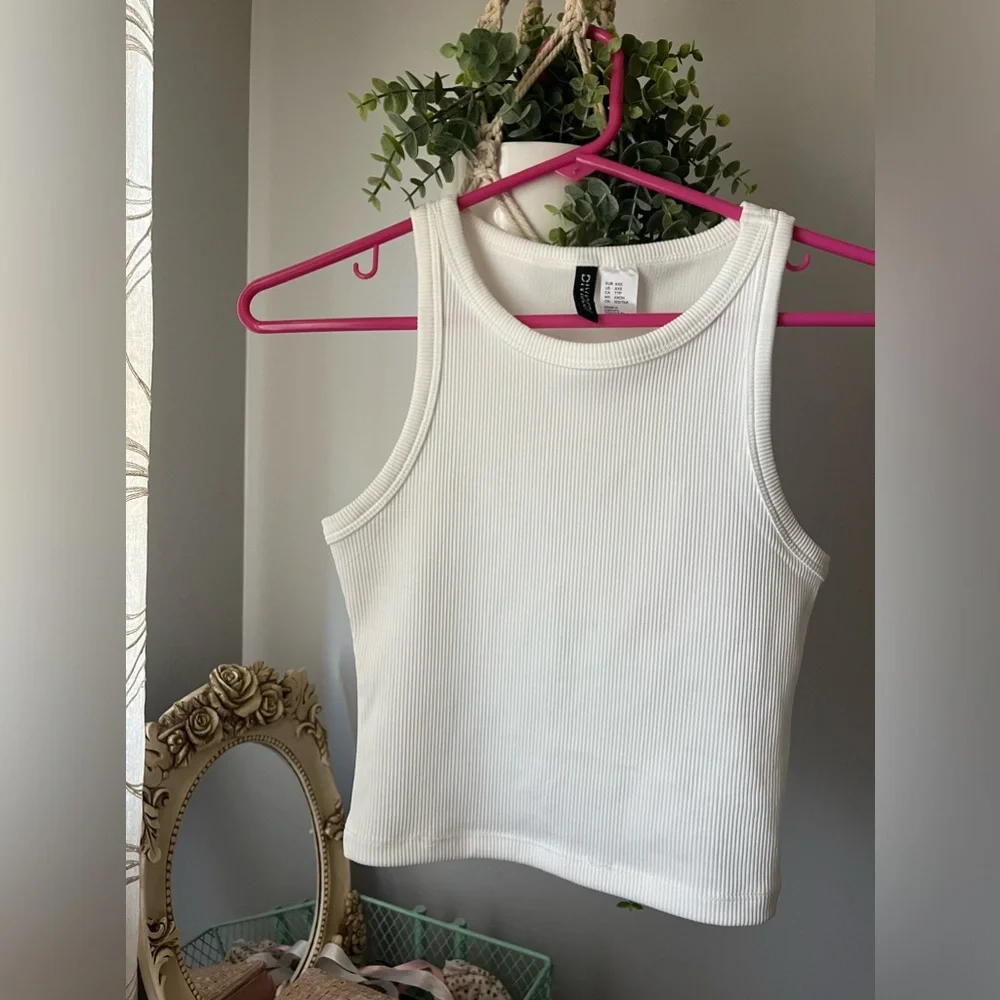 White Ribbed Tank Top - Picture 1 of 3